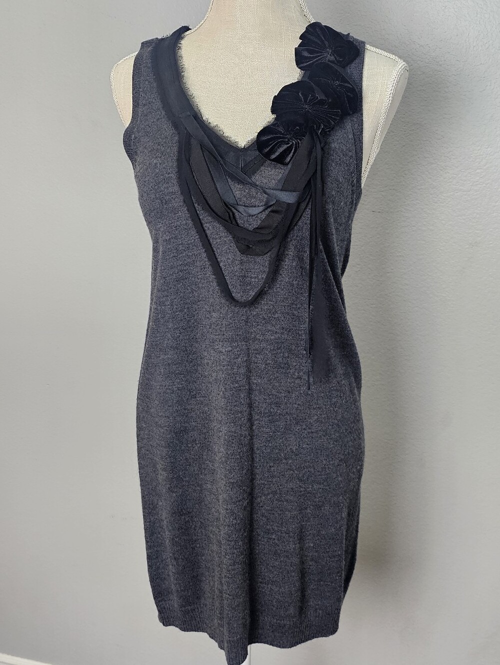 Nanette Lepore Draped Neckline Pullover Sleeveless Mini Dress Merino Wool Small